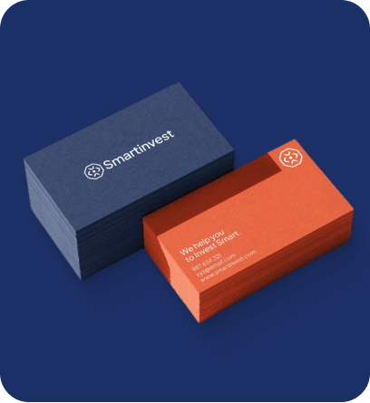 Smartinvest navy and orange boxes reflecting financial brand identity
