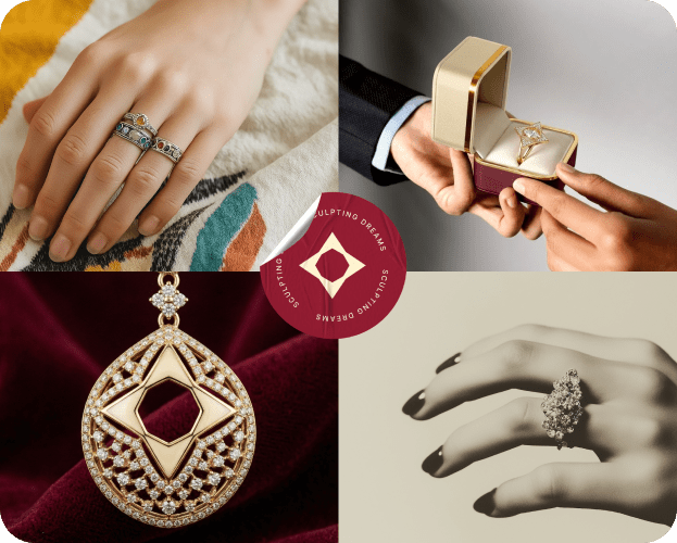 Reverie jewellery pieces styled on hands showcasing refined craftsmanship and exclusive luxury appeal