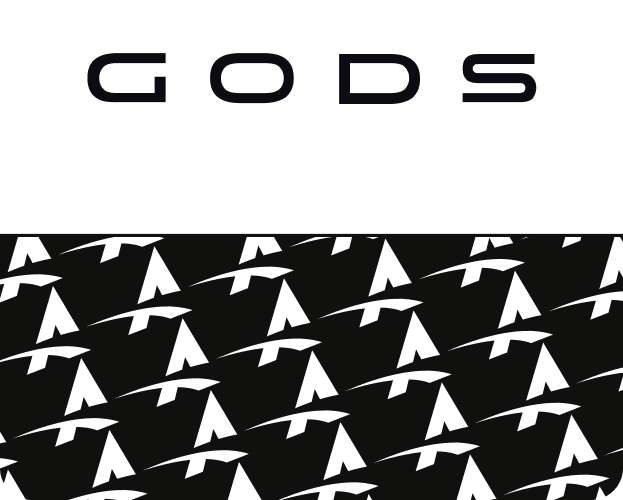 Aura Gods bold wordmark and repeating logo pattern built for strong visual brand recognition across merchandise and packaging