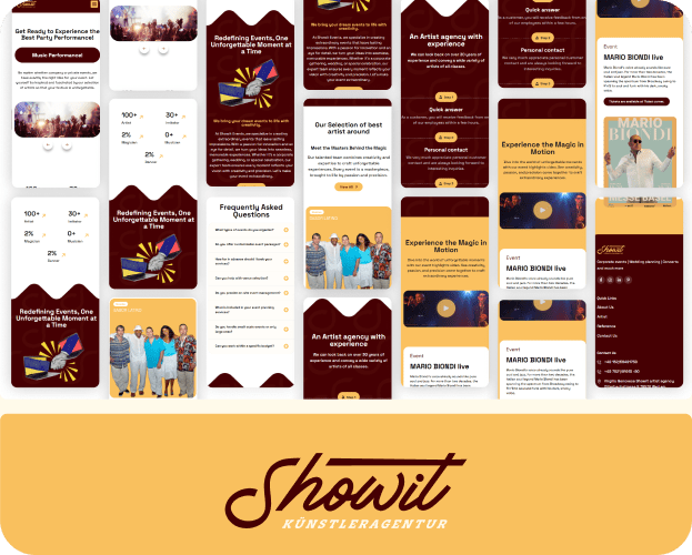 Showit Künstleragentur mobile screens demonstrating seamless user experience for artists and event managers on all devices