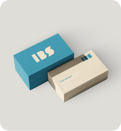 IBS teal business cards reflecting professional Swiss business assurance identity
