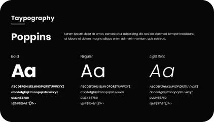Aura Gods typography guidelines using Poppins font to maintain bold and disciplined brand communication