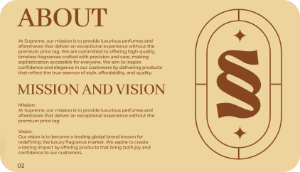 Supreme brand guidelines page showing about section mission and vision with logo mark