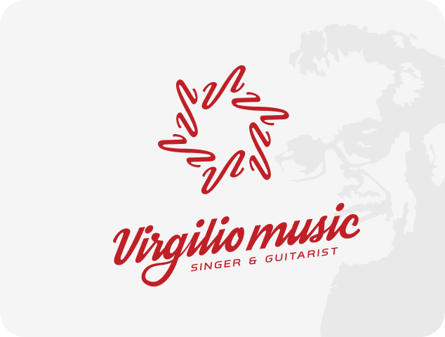 Red script logo design for Virgilio Music singer and guitarist brand