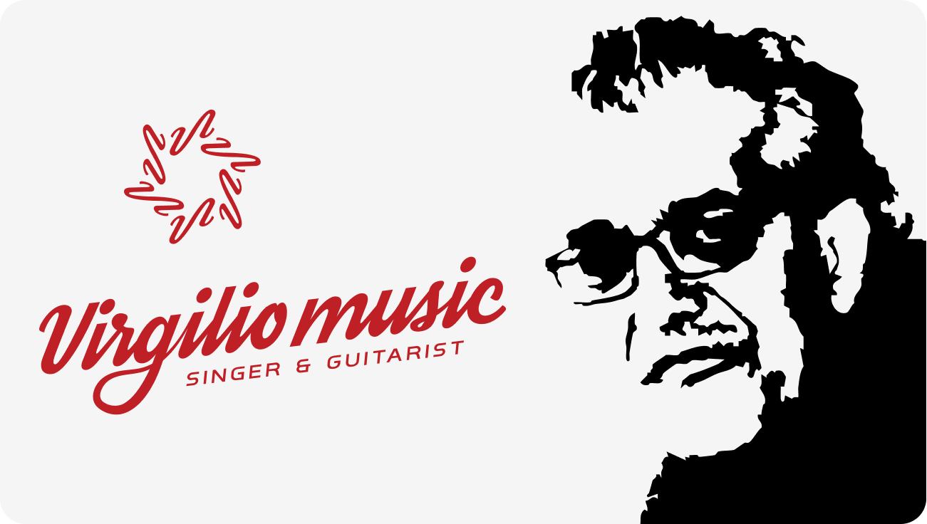 Red script logo design for Virgilio Music singer and guitarist brand