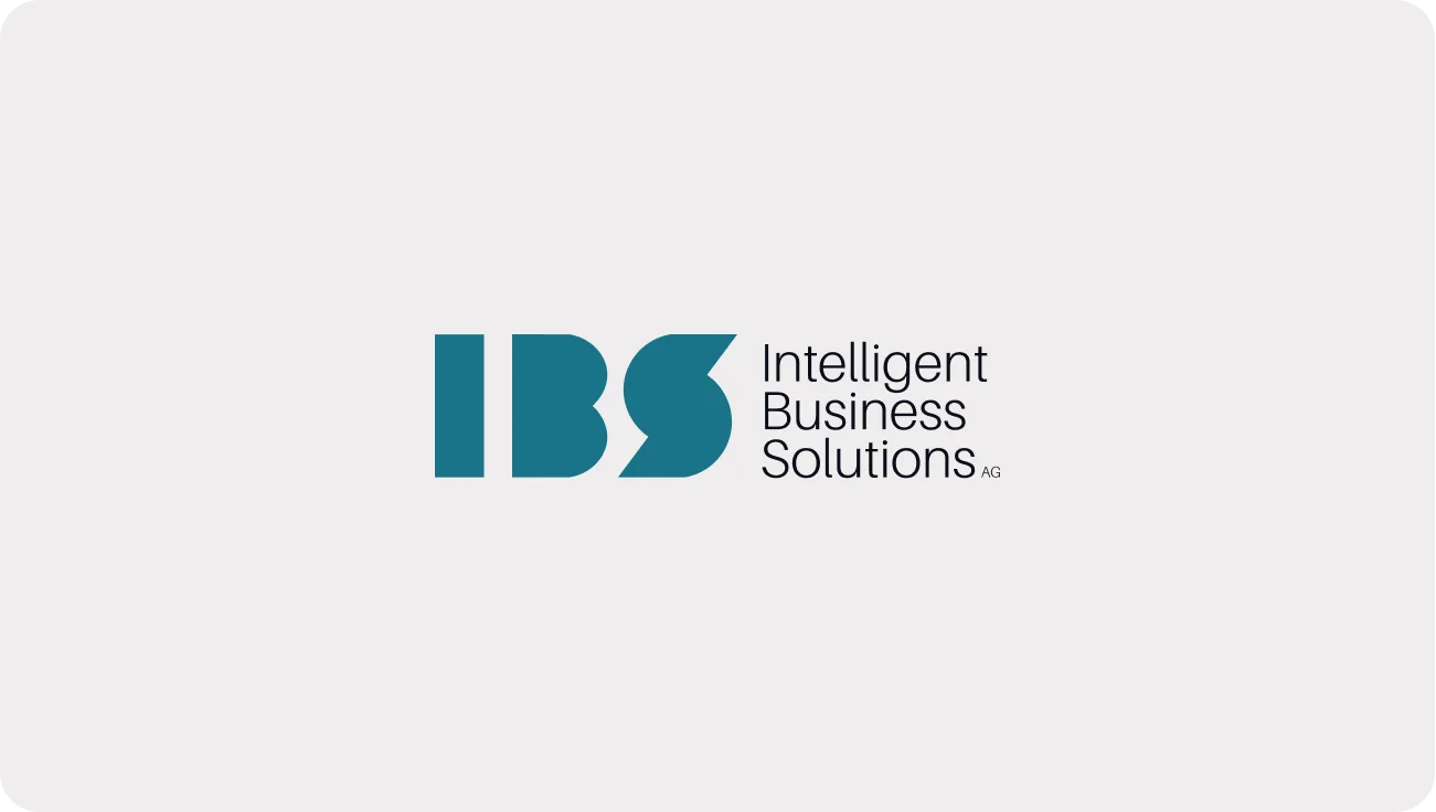 IBS Intelligent Business Solutions teal corporate logo on light grey background